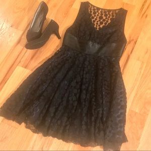 NWT Blue V-Neck Dress w/ Black Lace Overlay